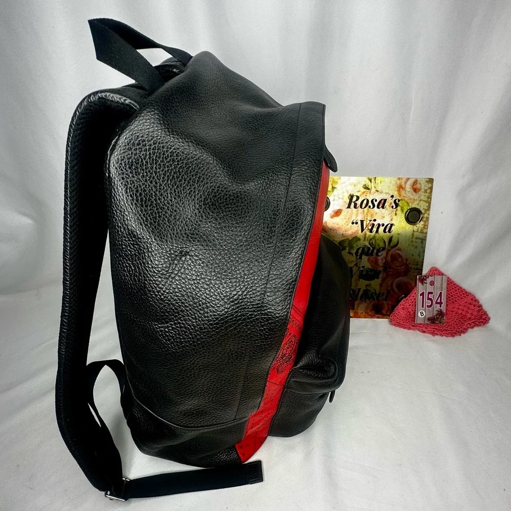 Coach Charles Leather Red and Black Backpack Bandana Design